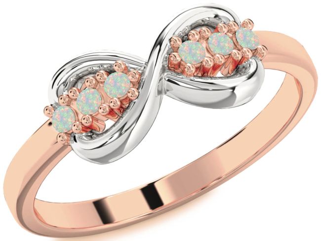 Opal Rose Gold Silver Infinity Round Ring