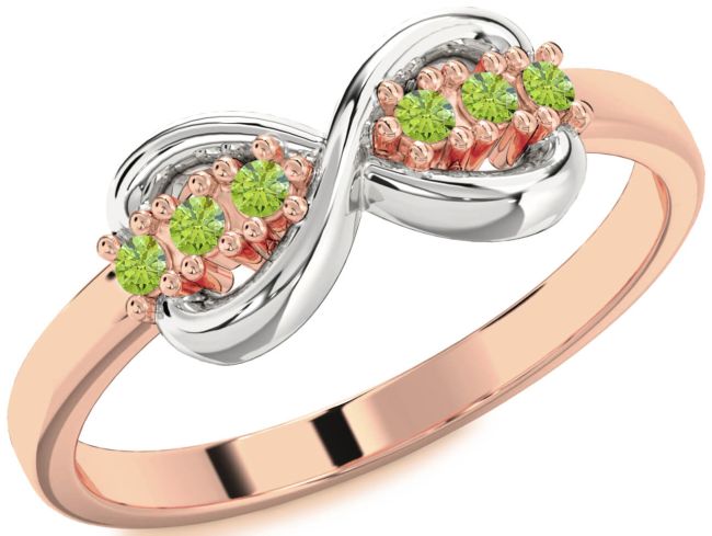 Peridot Rose Gold Silver Infinity Round Ring