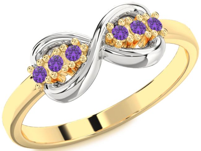 Amethyst Gold Silver Infinity Round Ring