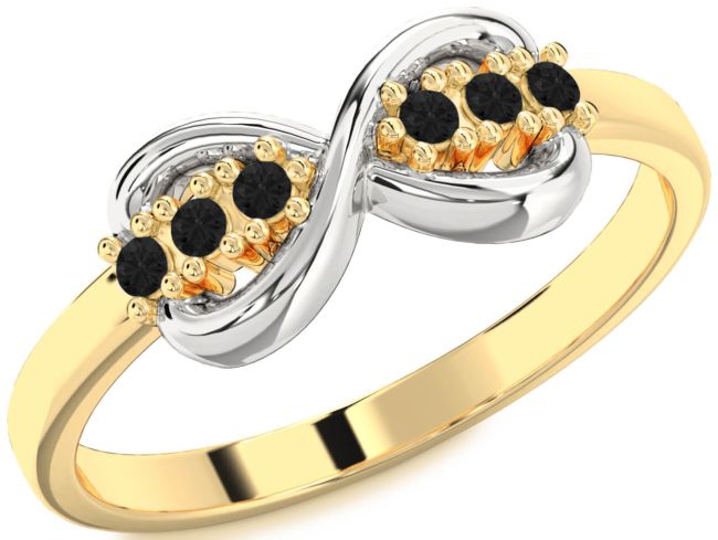 Black Diamond Gold Silver Infinity Round Ring