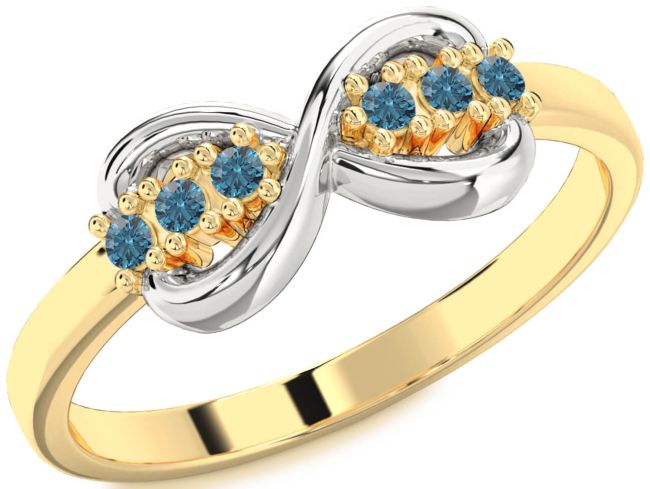 Blue Diamond Gold Silver Infinity Round Ring