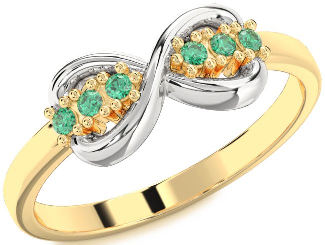 Emerald Gold Silver Infinity Round Ring