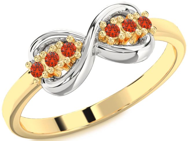 Fire Opal Gold Silver Infinity Round Ring