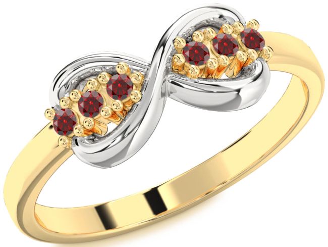 Garnet Gold Silver Infinity Round Ring