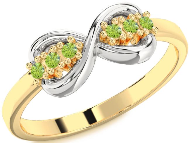 Peridot Gold Silver Infinity Round Ring