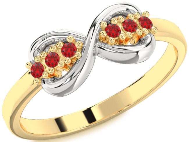 Ruby White Yellow Gold Infinity Round Ring