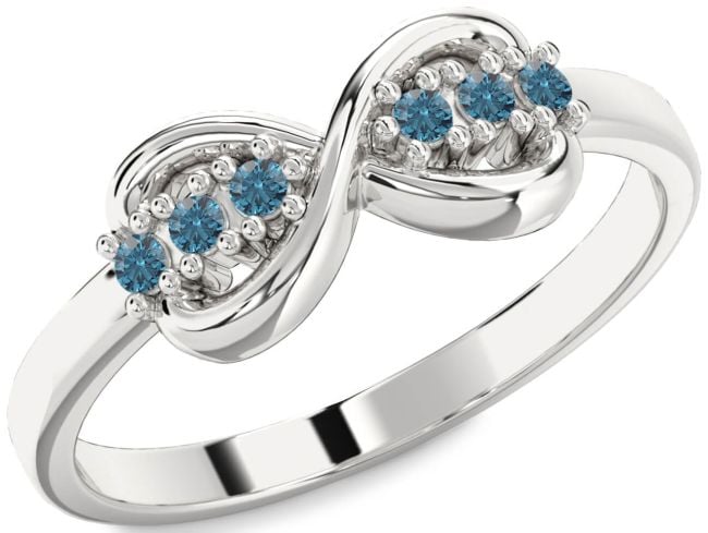Blue Diamond Silver Infinity Round Ring