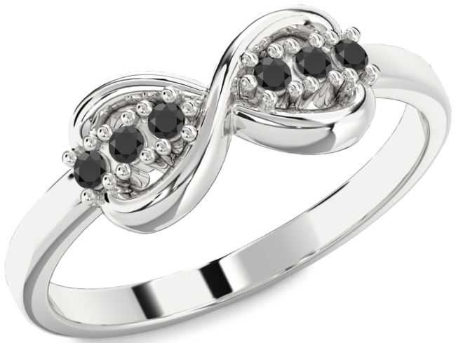 Black Onyx Silver Infinity Round Ring