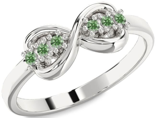 Green Diamond Silver Infinity Round Ring