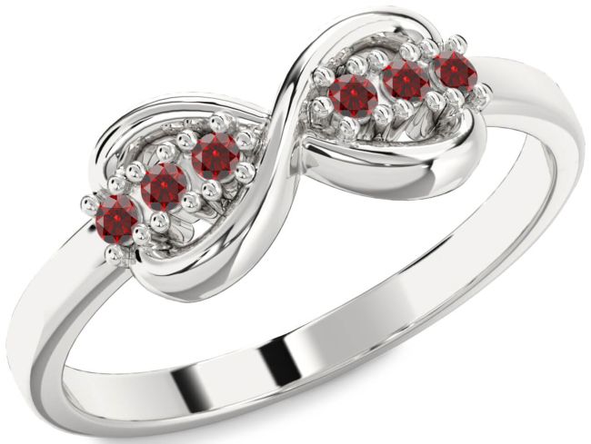 Garnet Silver Infinity Round Ring