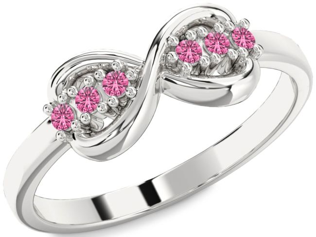 Pink Sapphire Silver Infinity Round Ring