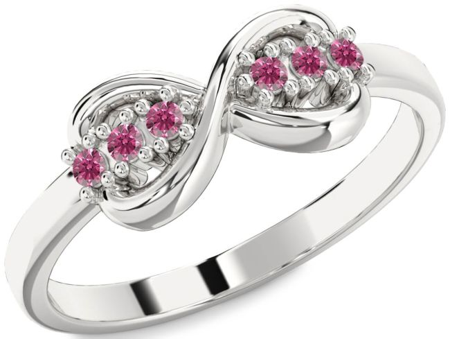 Pink Tourmaline Silver Infinity Round Ring