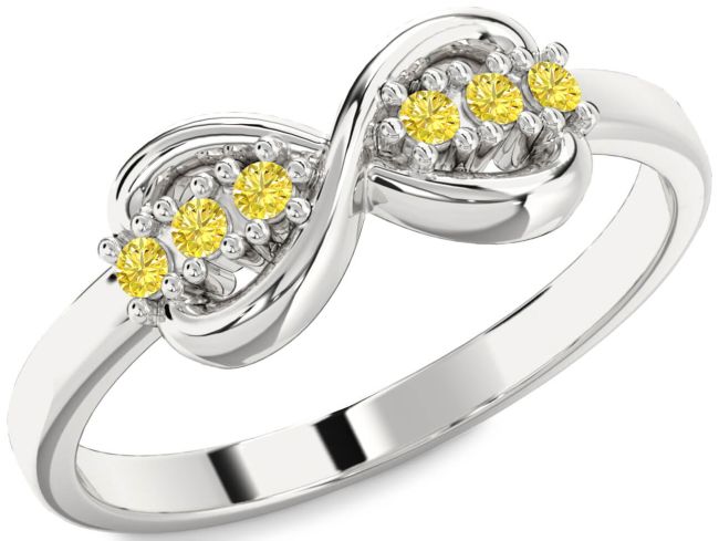 Yellow Diamond Silver Infinity Round Ring