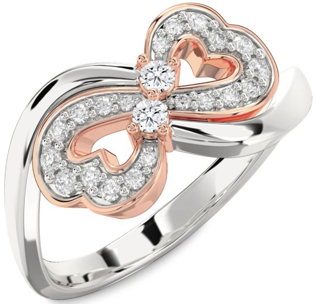 Diamond Silver & 10K Rose Gold Infinity Heart Two Stone Ring