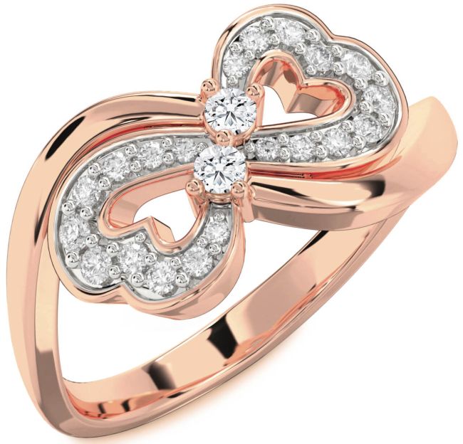 Diamond Rose Gold Silver Infinity Heart Two Stone Ring