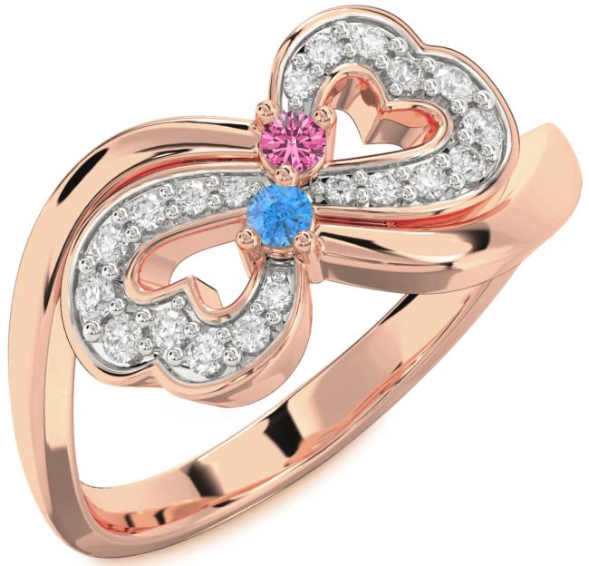 Diamond Rose Gold Infinity Heart Two Stone Promise Ring