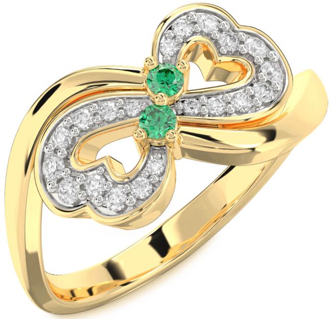 Diamond Emerald Gold Silver Infinity Heart Two Stone Birthstone Ring