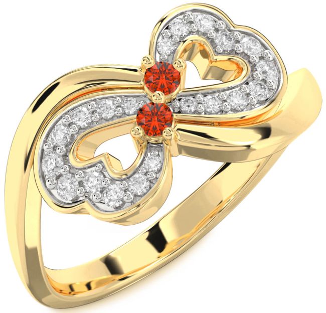 Diamond Fire Opal Gold Infinity Heart Two Stone Ring
