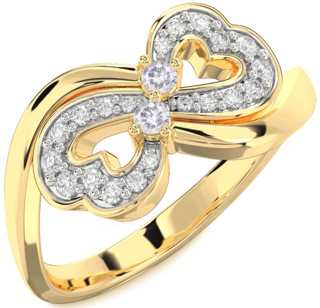 Salt & Pepper Diamond Gold Silver Infinity Heart Two Stone Ring