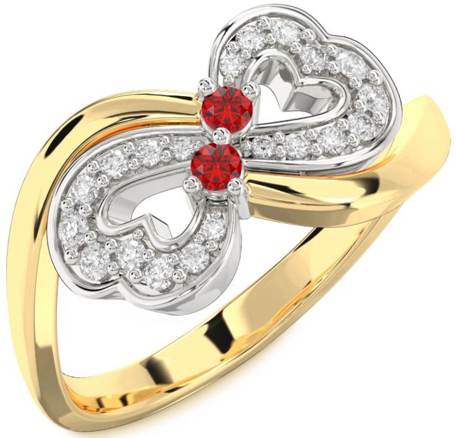 Diamond Ruby Gold Silver Infinity Heart Two Stone Birthstone Ring