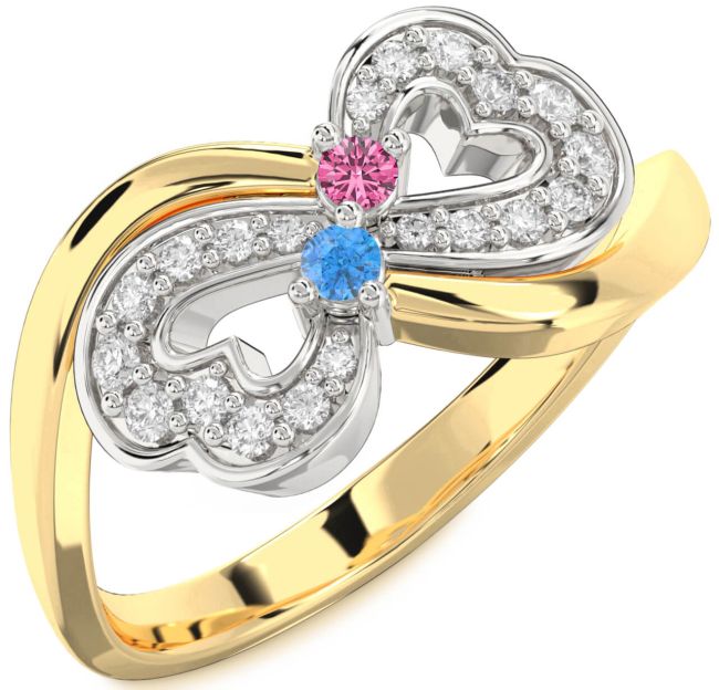 Diamond Gold Silver Infinity Heart Two Stone Promise Ring