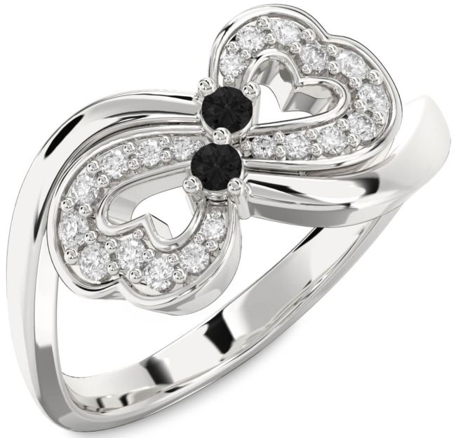 Black Diamond Silver Infinity Heart Two Stone Ring