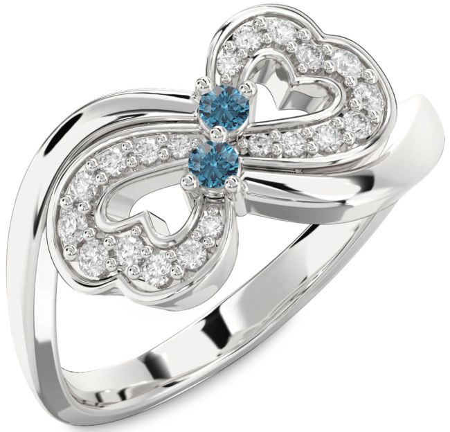 Blue Diamond Silver Infinity Heart Two Stone Ring