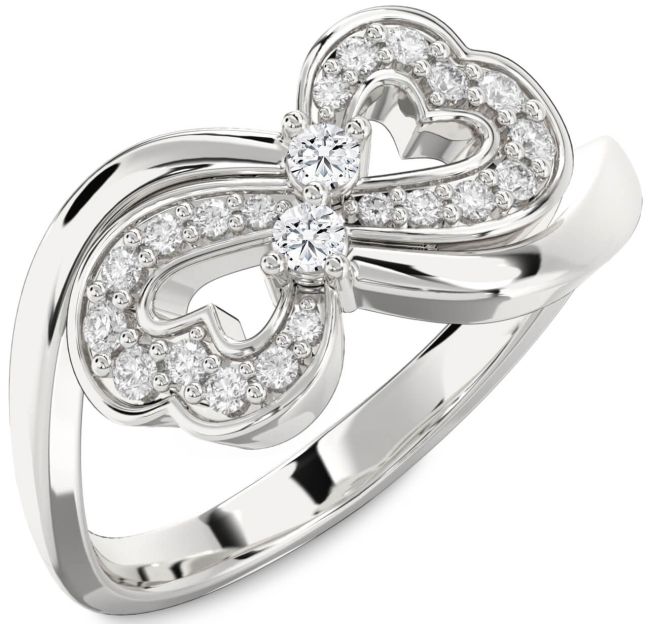 Diamond Platinum Infinity Heart Two Stone Ring