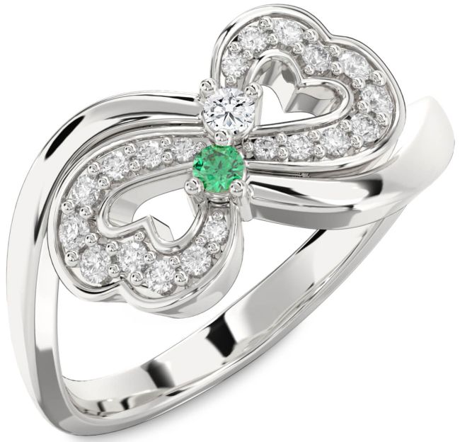 Diamond Silver Infinity Heart Two Stone Promise Ring