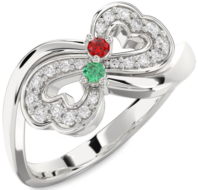 Diamond Silver Infinity Heart Two Stone Promise Ring