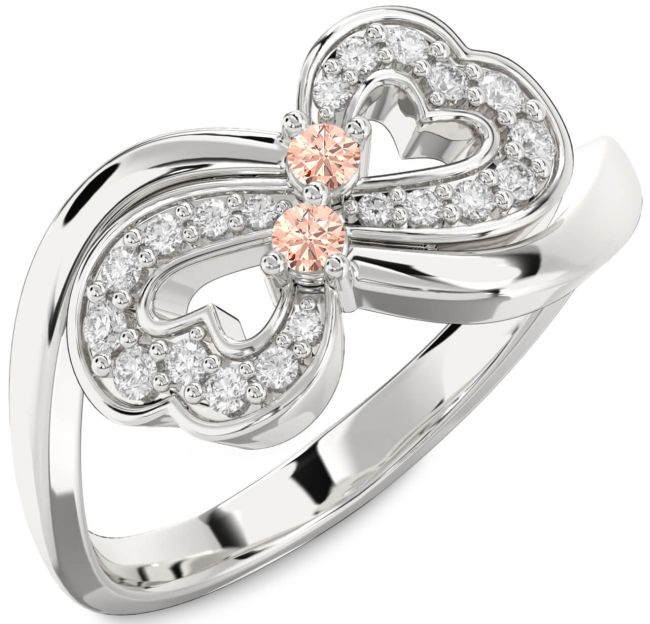 Diamond Morganite Silver Infinity Heart Two Stone Ring