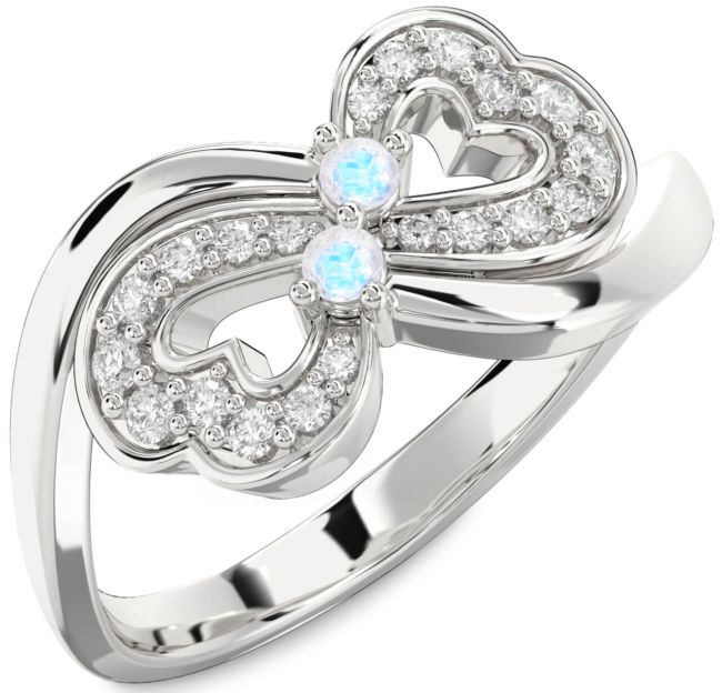 Diamond Moonstone Silver Infinity Heart Two Stone Ring