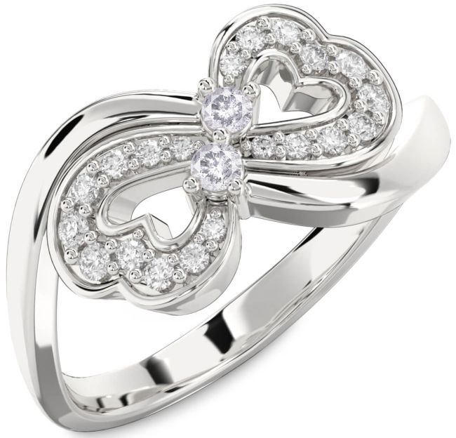 Salt & Pepper Diamond Silver Infinity Heart Two Stone Ring