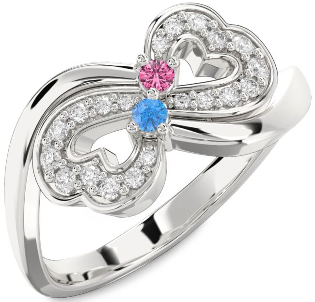 Diamond Silver Infinity Heart Two Stone Promise Ring