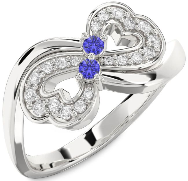 Diamond Tanzanite Silver Infinity Heart Two Stone Ring