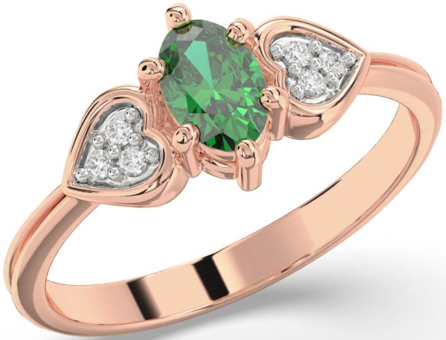 Diamond Emerald Rose Gold Silver Heart Engagement Ring