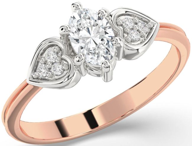 Diamond Rose Gold Silver Heart Engagement Ring