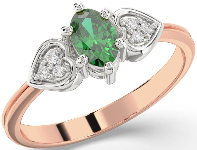Diamond Emerald Rose Gold Silver Heart Engagement Ring