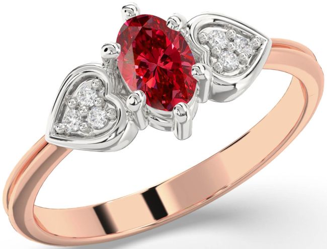 Diamond Ruby Rose Gold Silver Heart Engagement Ring