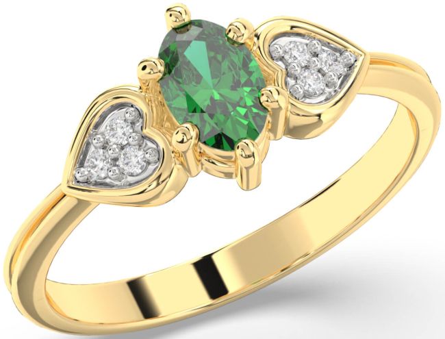 Diamond Emerald Gold Silver Heart Engagement Ring