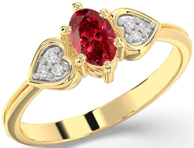 Diamond Ruby Gold Silver Heart Engagement Ring