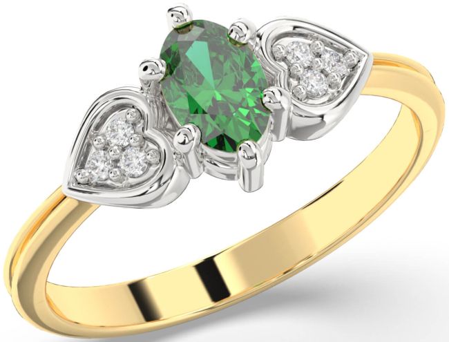 Diamond Emerald White Yellow Gold Heart Engagement Ring