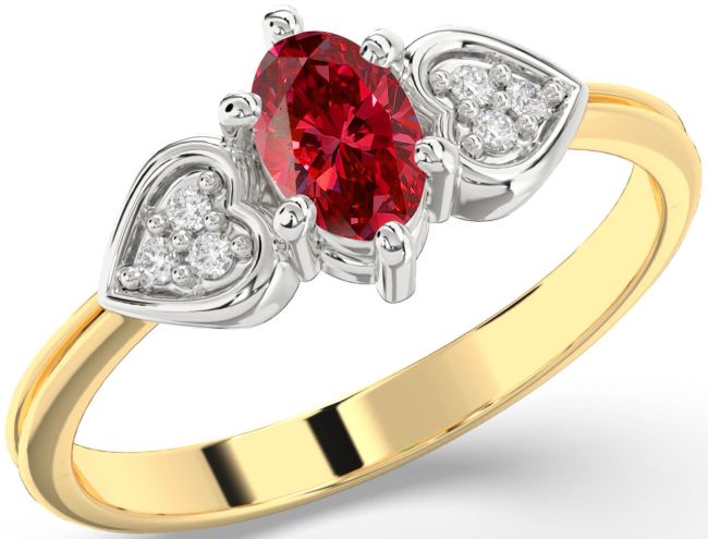 Diamond Ruby Gold Silver Heart Engagement Ring
