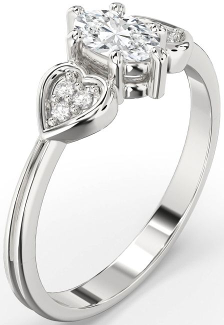 Lab Diamond Silver Heart Engagement Ring