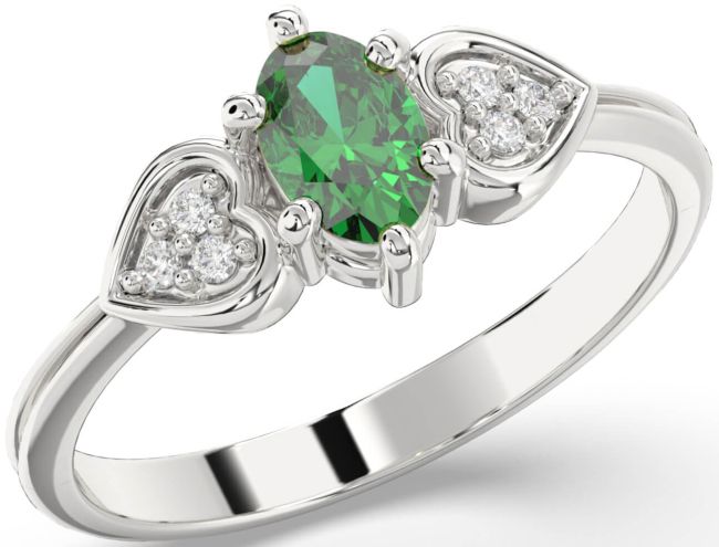 Diamond Emerald Platinum Heart Engagement Ring