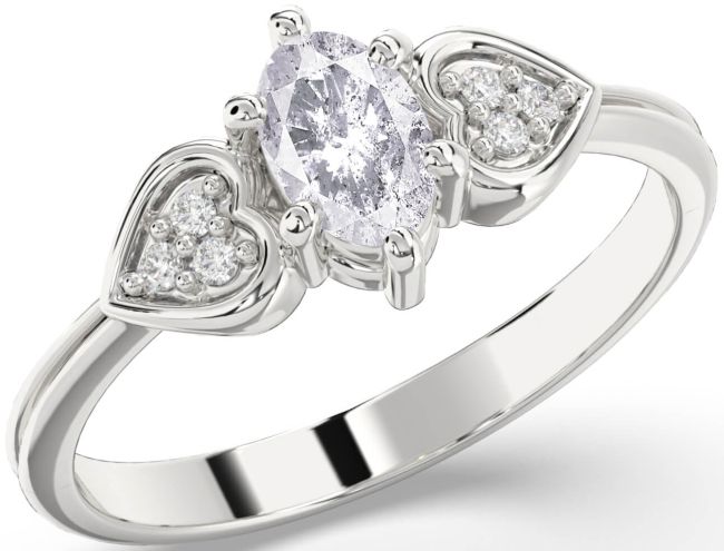 Salt & Pepper Diamond Silver Heart Engagement Ring