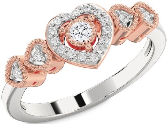 Diamond Rose Gold Silver Heart Promise Ring