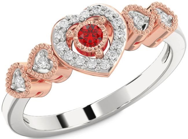 Diamond Ruby White Rose Gold Heart Promise Ring