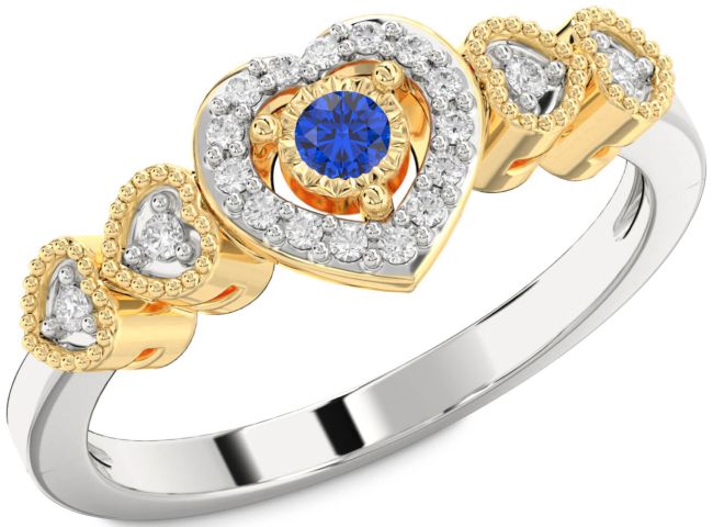 Diamond Blue Sapphire Silver & 10K gold Heart Promise Ring