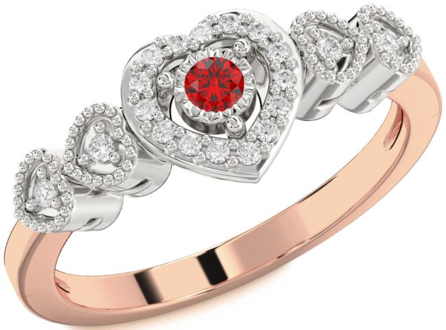 Diamond Ruby Platinum & Rose Gold Heart Promise Ring